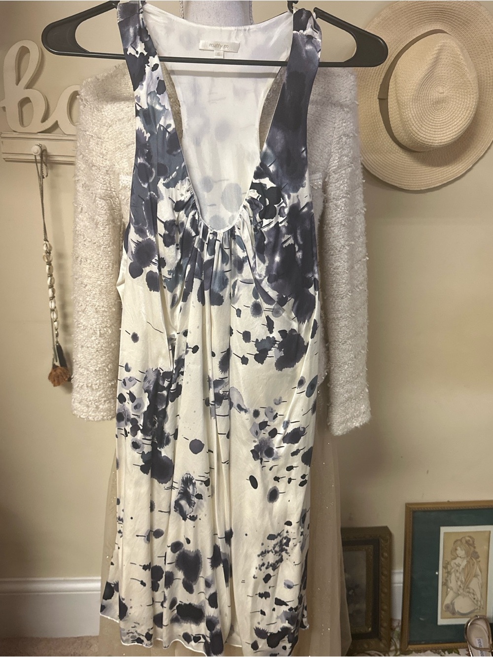 Matty M White Dress with Navy Floral Print